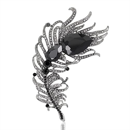 JINZIJINYU Femme Bijoux Broche Epingle Broche Plume De Paon Accessoires De Manteau Broche De Corsage Broche En Diamant Noir