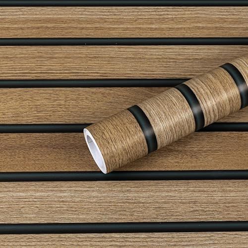 Fantasnight Tapete Holzoptik, Braun Holzpaneele Wand Selbstklebende Akustikpaneele, Beige Klebefolie Möbel 3D Möbelfolie Matt Folie für Möbel, Wasserdicht Tapeten für Wohnzimmer 60cm x 500cm