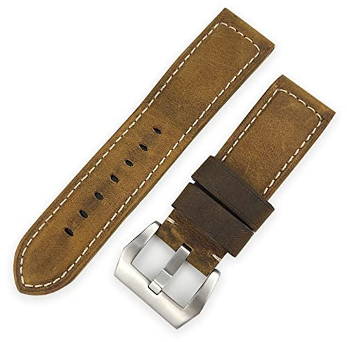 vkeid 24 mm Rindsleder-Uhrenarmband, Leder, gelbe Dornschließe, Uhrenarmbänder für Panerai-Uhren für Herren