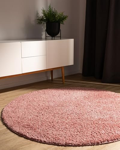 benuta Basic Hochflorteppich Soho - rosa ø 160 cm rund - Kuschelig Weicher Teppich im Minimalistischen Look - Pflegeleicht - Fußbodenheizung Geeignet
