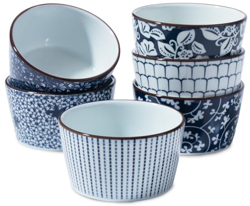 6 Oz Ceramic Ramekins, Creme Brulee Ramekin Oven Safe for Pudding, Creme Brulee, Dipping Sauce Bowls, Ramekins for Baking Souffle, Ice Cream,set of 6