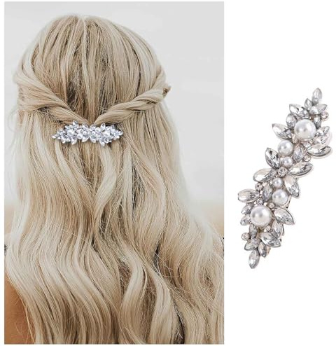 Fermaglio per capelli con perle argentate, strass scintillanti e zirconia cubica Accessorio da sposa per donne e ragazze (1 pezzo, confezione da 1)