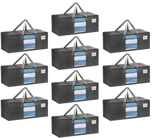 VENO Pack de 10 Bolsas de Mudanza, Almacenaje Extra Grandes, Almacenaje Resistentes, Cajas de Embalaje, Suministros de Mudanza, Lavandería Duraderas para Ropa(Ventana Gris,Pack de 10)