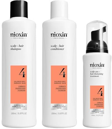 Nioxin Scalp + Hair Thickening Sistema 4 Kit Trifasico - Capelli Colorati/Secchi con Assottigliamento Avanzato - Shampoo, Balsamo, Trattamento per la Cute (150+150+40ml)
