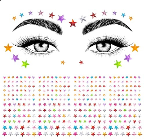 Goiern 4Pcs Bunt Stern Gesicht Juwelen Klebezettel, Gesicht Auge Glitzersteine Makeup Klebezettel, Damen Makeup Juwelen für Partys, Festival, Alltagsnutzung