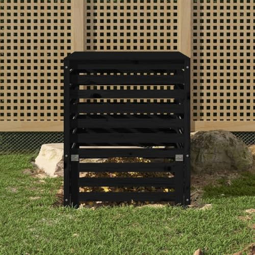 AUUIJKJF Home & Garden item-Compostador negro 82,5 x 82,5 x 99,5 cm, madera maciza de pino