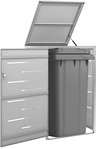 IKAYAA Mülltonnenbox 1er Edelstahl Mülltonnenbox 1 Tonnen mülltonnenbox 1er 240l Mülltonnenverkleidung Metall Müllcontainer -Grau-1 Tonne