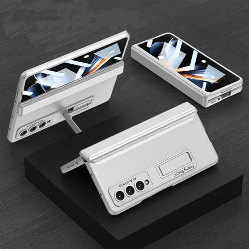 Magnetisches Scharniergehäuse für Samsung Galaxy Z Fold4 Fold3 Fold 4 3, Halterung aus gehärtetem Glas, Matte Kunststoffabdeckung, Silber, für Samsung Galaxy Z Fold 3