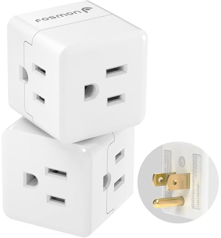 Fosmon 3 Outlet Wall Adapter Cube Tap, 90 Degree Wall Tap Triple Power Adapter, Outlet Splitter 3 Prong, Multi Plug Outlet, 3 Way Plug Adapter, Outlet Extender for Home or Travel, ETL Listed- 2PACK