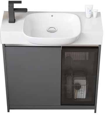 Eckwaschbecken, Wandmontage, Badezimmer-Waschtisch mit Schrank, Combo für kleinen Raum (75 cm), Waschtisch-Design