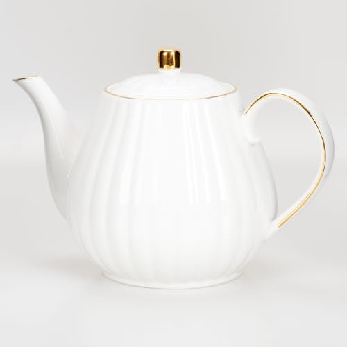 Prefdo Théière en porcelaine blanche avec couvercle style britannique pour thé/café/lait/femme/maison/cuisine/bureau/café/thé