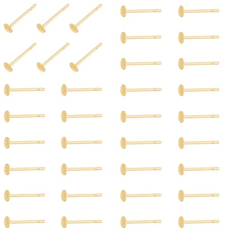 UNICRAFTALE 200 orecchini a perno con imbottitura piatta, placcati in oro 24 carati, 3 mm, in acciaio inox, piatti, rotondi, per la produzione di orecchini e gioielli fai da te