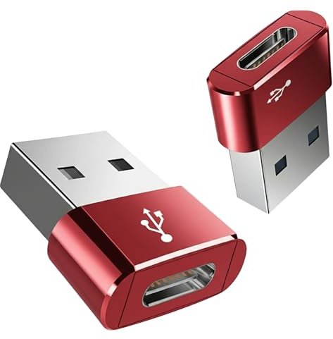 [Pack of 2] USB to USB C Adapter for i-Phone 16 15, PD 20W USB-C Type C Fast Car Charger Adapter Plug for i-Phone 14, 13, 12, 11, Sam-sung S24, S23, S22 S21 S20 and More (Red)