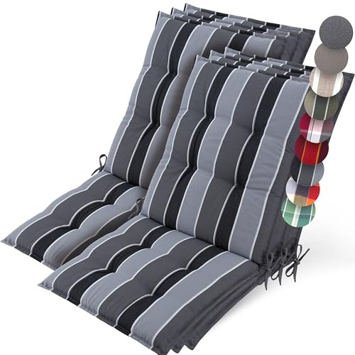 Beautissu 6er Set Premium Niedriglehner Auflage Gartenstuhl Polster | 100x50cm Anthrazit Gestreift 8cm dick rutschfestes robuster Stoff UV-Lichtechtheit 5 Gartenstuhlauflage Robust Garten Sun-NL