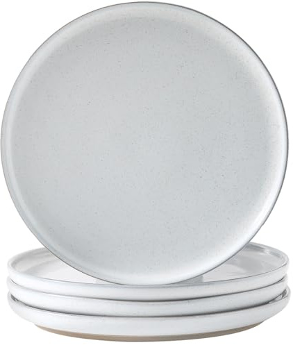 Tikooere Ceramic Dinner Plates Set of 4,Stoneware 10 Inch,Microwave,Dishwasher and Oven Safe,Porcelain Dessert Plates for Pasta,Salad and Steak,Dishes Set for Kitchen,Scratch Resistant,White
