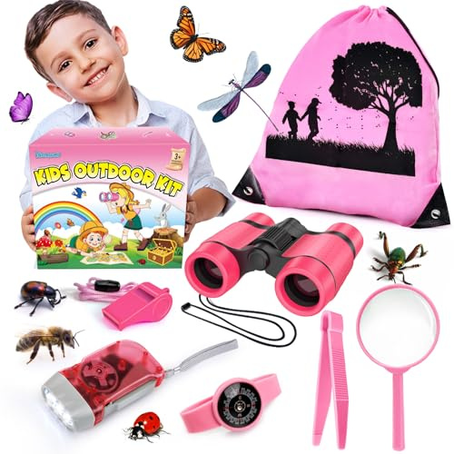 YOPINSAND Set da esplorazione per Bambini, binocolo per Bambini, Kit da Esploratore con Zaino, Giocattolo da Esterno, Ragazze e Ragazzi