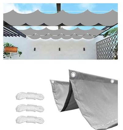 Retráctil Ondulada Vela de Sombra Impermeable 3x5M(AxL) Toldos Exterior Rectangular Protección Rayos UV Resistente al Desgarro para Terraza Balcon Exterior Jardín con Ojales y Cuerdas Gris Claro
