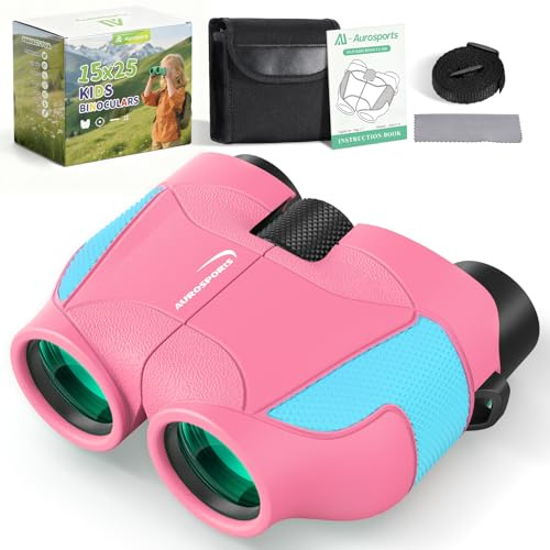 Mini Fernglas für Kinder & Erwachsene - Aurosports 15x25 Fernglas Klein für Vogelbeobachtung, kleine Ferngläser für Kinder 8-12 pädagogisches Lernen, Geschenke für Jungen Mädchen Sport - Rosa