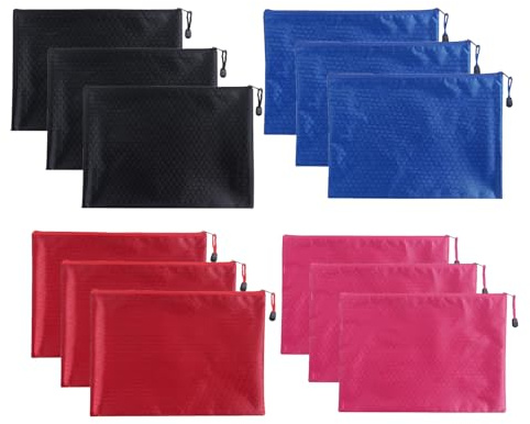 eupdd 12 Stück Geldtaschen Banktasche: 24×18 cm Banktasche, Geldmappe in Schwarz/Knallrot/Rosenrot/Königsblau mit Reißverschluss Wasserdicht für Haushalt Business Schule