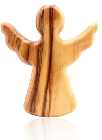 OUDQFCJ Ángel de la Guarda Artesanal de Madera de Olivo - Figura de Mano como Regalo para Nacimiento, Bautizo, Comunión y Confirmación (Sin Grabado)