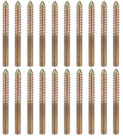sourcing map 20 Pcs M8x80 Hanger Bolts, Carbon Steel Double Headed Self-Tapping Wood Dowel Screws for Wood Joint Furniture Legs, Color Zinc