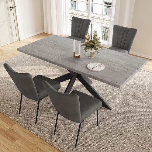 JIEXI Essgruppen Für 4-6 Personen, Esstisch Ausziehbar, Moderner Grauer MDF-Holztisch, Geeignet Für Wohnzimmer, Küche, Versammlungen