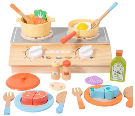 SZLIFE Set da Cucina per Bambini, Set da Gioco in Legno Portatile con Accessori, Utensili da Cucina, Giocattoli per Feste, Nido e Compleanni.
