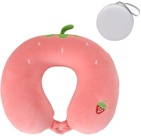 Zimoer Cuscino da Viaggio Bambini, Scatola Portaoggetti in PU, Fragola Cuscino Portatile per Il Collo, Cuscino Cervicale da Viaggio per Adulti e Bambini per Regali di Natale, Pasqua e Capodanno
