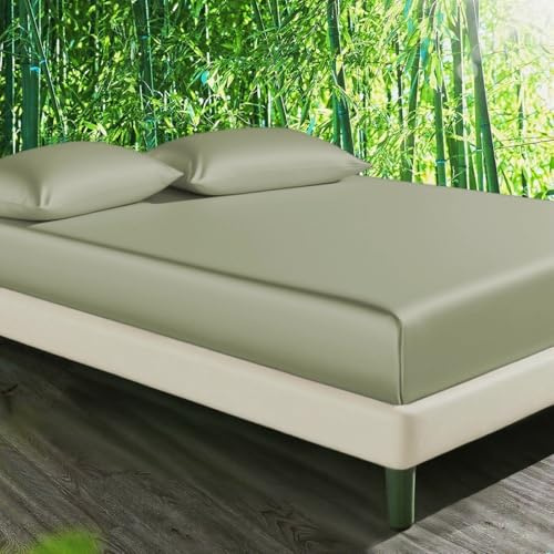 Gezu Bambou Drap Housse 90x200cm Vert Sauge Bonnet 30cm Drap de lit Lyocell Soie Drap Housse Lisse Respirant pour Matelas Épais Hypoallergénique sans Repassage Ourlet Élastique La Peut Atteindre 30cm