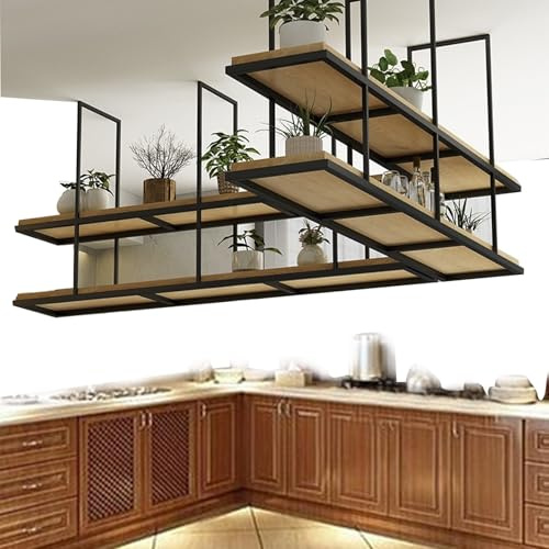 Liyadolaam Kitchen Overhead Storage Rack, Ceiling-Mounted Shelf Hanging Wine Rack Floating Suspended Shelving, for Pots、Flower Plants、Decor Display Shelves(60x30x80cm)