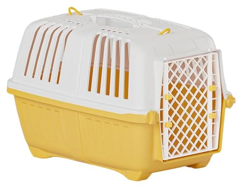 Transportbox Katze Katzentransportbox Auto - Mit Sicherungsclips Tragegriff - Reisebox Kunststoff - 48X31X29cm Beige Creme (Yellow)