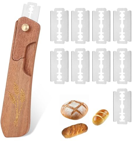 Penitue Bread Dough Scoring Tool, Professional Wooden Sourdough Lame with with 10 Stainless Steel Blades Bread Dough Knife for Bake Making Supplies Accessories