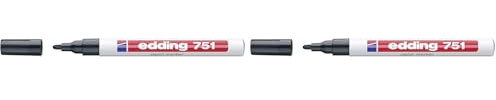edding 751 Glanzlackmarker - schwarz - Packung mit 1 Lackmarker - Rundspitze 1-2 mm - Lackstift für Glas, Stein, Holz, Kunststoff und Papier - wasserfest, stark deckend (Packung mit 2)
