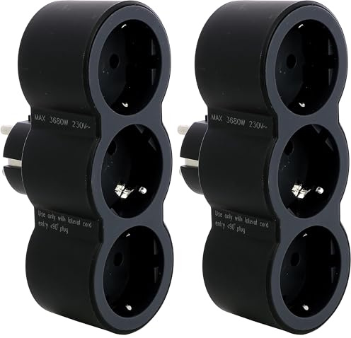 LEGRAND Adaptadores 2P+T, 3 Tomas de enchufes/Corriente Frontales, Horizontal, Ladron de enchufes, Color Negro/Gris Oscuro 694519 (Paquete de 2)