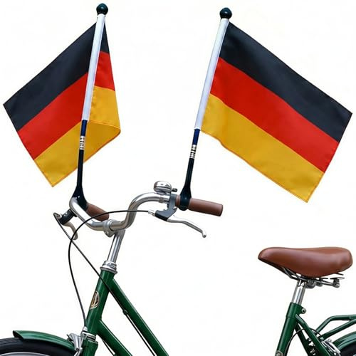 AURALIN Deutschland Fahrradflaggen 2er-Set Polyester mit Clip wetterfest | Wetterfeste Fahnen mit verstellbarer Halterung für Fahrräder Fanfahrten Fußballspiele Sportevents und Public Viewing