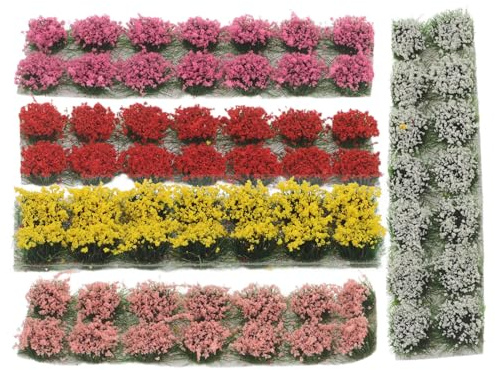 BESTonZON 1 Set Miniature Flowers Cluster for Crafts: 4 Static Miniature Plants Diorama Base Materials Supplies for Train Railroad Military Model