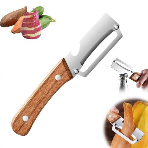 Zero Snag Wooden Peeler,Premium Vegetable Peeler with Wooden Handle and Bottle Opener, 2-in-1 Stainless Steel Thickened FruitPeeler,Multifunctional Kitchen Tool for Fruit Potato Pumpkin Papaya