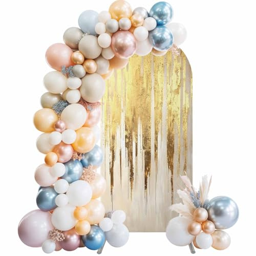 Abstract Gold Wedding Arch Cover, Stretchy Spandex Arch Backdrop Stand Covers 5 FT, Modern Brush Luxury Strokes Artwork Round Top Arched Backdrop Cover for Birthday Party Ceremony Baby Shower Event
