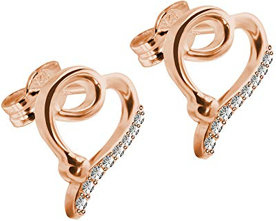 Treuheld | HERZ Ohrstecker mit KRISTALLEN - 925 Silber - ROSE-GOLD - Sterling Silver - Damen & Herren Strass OHR-RINGE - Kristall Ohr-Stecker mit Zirkonia - Ohr-Schmuck in Echt-Silber zum Stecken