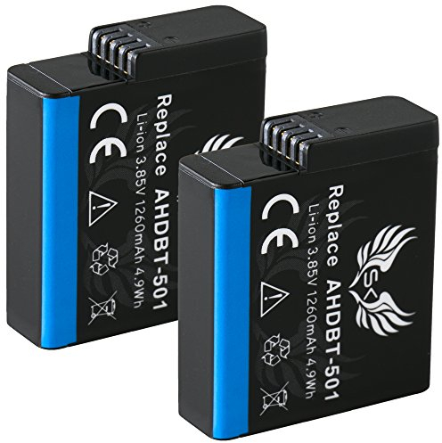 2 x SK Battery Replacement for GoPro | 1250 mAh | Go Pro Hero 2018 Hero 5 Hero 6 Hero 7 Black AABAT-001 AHDBT-501 CS-GDB501MX Hero2018 Hero6 Hero7