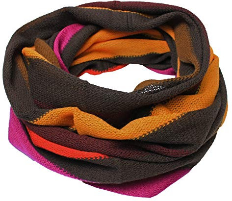 Loopschal Wollschal Damenschal Winterschal Herrenschal Streifen braun gelb pink 140 x 55 cm Made in Germany