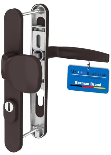 MS Beschläge Schmalrahmengarnitur mit Kernziehschutz Braun RAL8019 Sicherheitsbeschlag Langschild Türdrücker 92mm Abstand PZ Lochung Haustürbeschlag Wechselgarnitur (Knopf/Drücker, Türstärke 55-70mm)