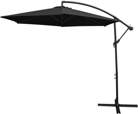 Monster Shop 3m Cantilever Garden Parasol Banana Hanging Umbrella Winding Crank Shade Patio Outdoor Sun Shade Tilt UV Protection | Black