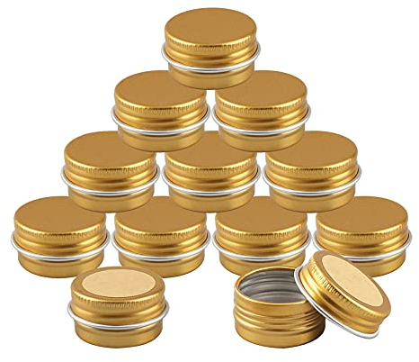 BasicPacking 50 Stück 5ml Gold Leere Rund Aluminiumdose mit Schraubdeckel Alu-Dose Aluminium Schraubdose Cremedose Kerzendosen Kosmetikdosen Blechdosen Aludose mit 50 Stück 20mm Aufkleber