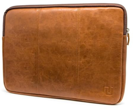 NEGOTIA Vintage Abbey Laptop Hülle 17 Zoll, Handgemachte Tasche für Laptops, Premium Mac Book Pro 17 Zoll Hülle, Zusätzliches Fach für Zubehör, Braun