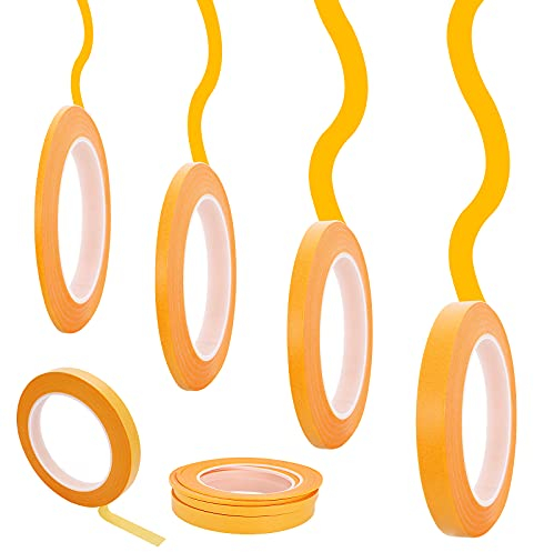 ASTER 4 Rollen Fineline Tape,Zierstreifenband Masking Tape Band 1/5/3/6/12.6 mm breit x 50 Meter Selbstklebendes Band Whiteboard Klebeband,4 Breiten Kreppband mit feiner Linie (Orange)