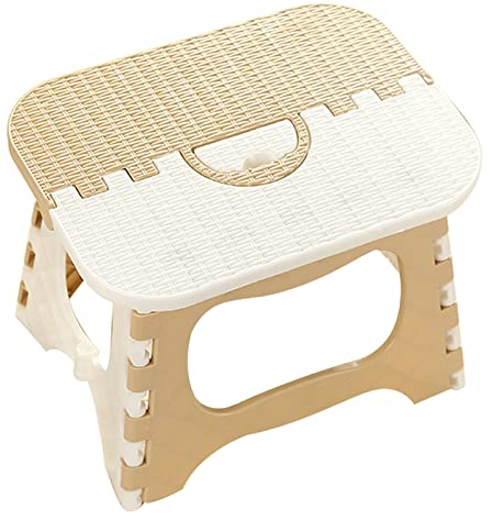 Taburete Plegable con Escalón Taburete Plegable de Plástico para Niños Taburetes Plegables para Adultos con Asa Portátil Actividad Al Aire Libre Herramienta Portátil para el(Beige portátil)
