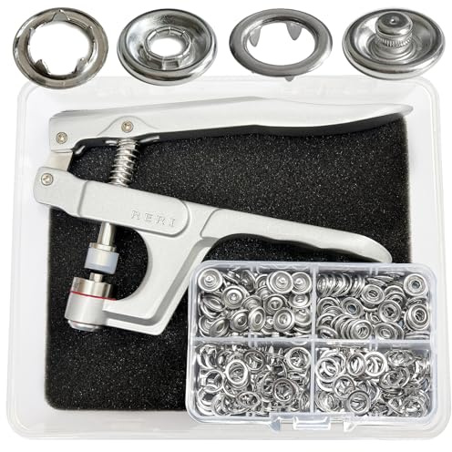 RERI - Set di bottoni a pressione con pinza, bottoni a pressione modello Jersey, accessori per cucito, adatti per il fai da te, tessuti, borse e vestiti, 11 mm, 80 pezzi, inclusa la pinza