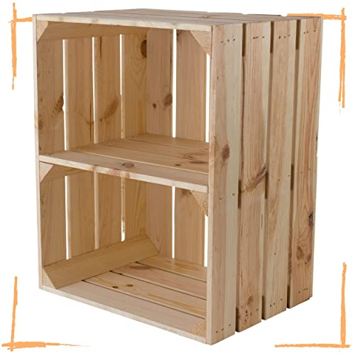 Vintage Holzkisten im Obstkisten Apfelkisten Style Deko mit Weinkisten Geflammt / Weiß / Natur / Schwarz / Grau 50x40x30cm Schublade Regal Boden Schuhregal Zwischenboden (Natur hochkant)
