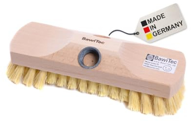 BawiTec Qualitäts Schrubber mit Bart Rand und Gewinde Schrubberbürste 22cm 1 Stück MyprenFibre Borsten gelb Scheuerbürste ohne Stiel Schrubberbesen aus Holz Bodenschrubber für Haushalt,Küche,Bad ..